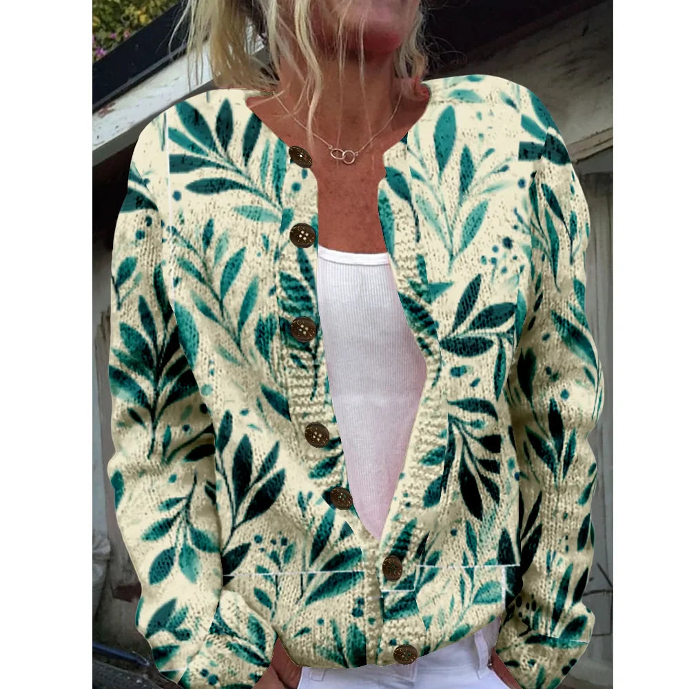 Nicolette | Cárdigan Elegante con Estampado de Hojas
