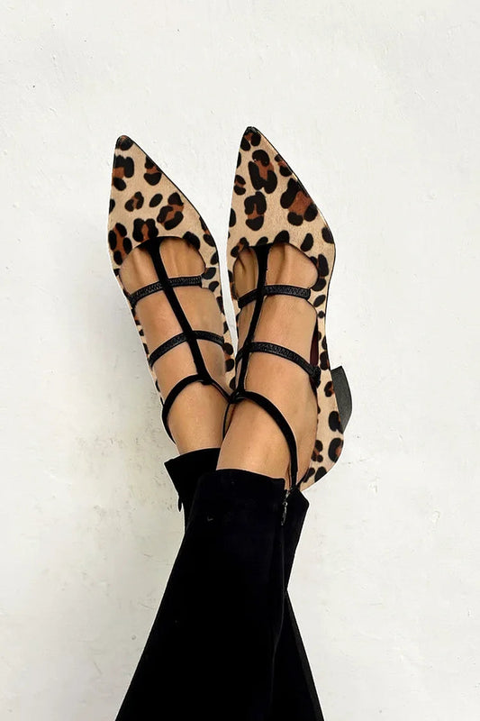 Ludovica | Zapatas De Punta Fina Con Estampado Animal Y Tiras Elegantes