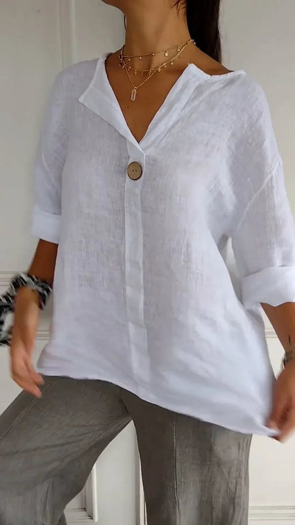 Vanessa | Camisa de algodón y lino con cuello de pico