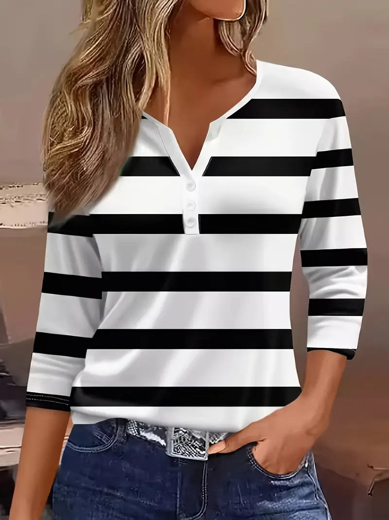 Dakota | Camisa Informal Con Cuello En V Y Estampado A Rayas