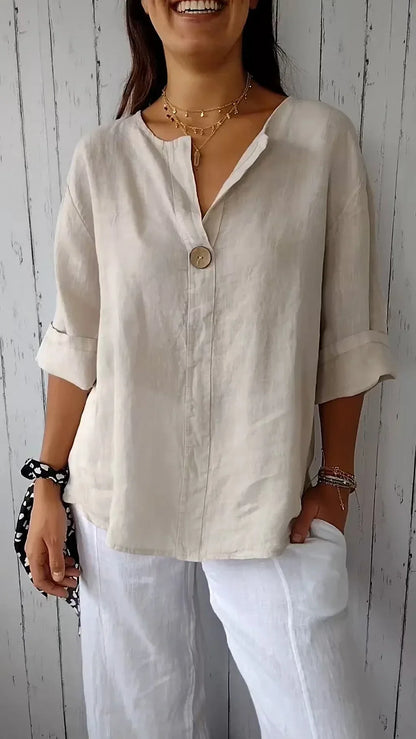 Vanessa | Camisa de algodón y lino con cuello de pico