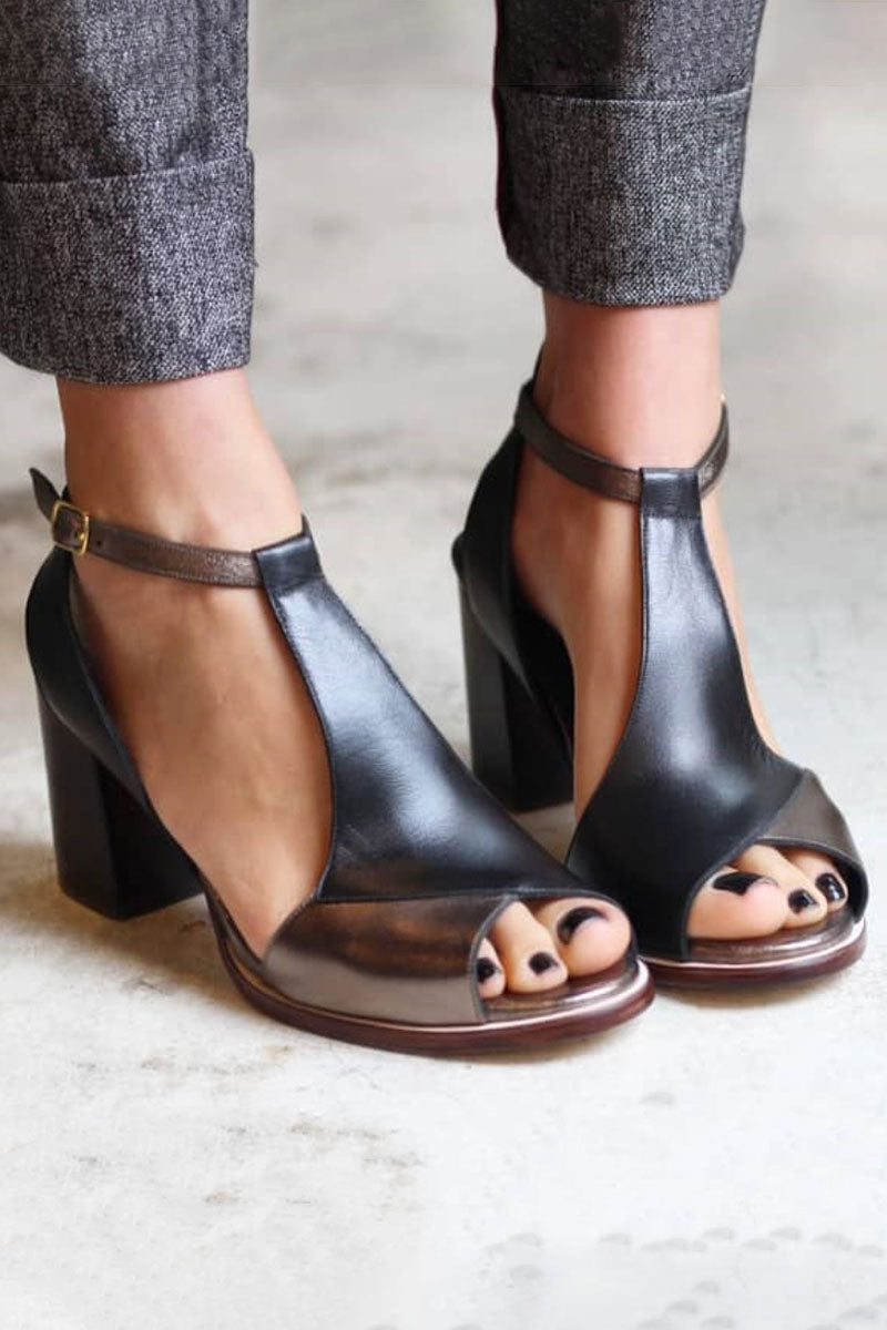 Nadaria | Zapatos De Tacón Con Patchwork Negro Y Puntera Abierta