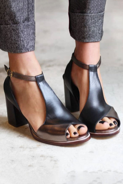 Nadaria | Zapatos De Tacón Con Patchwork Negro Y Puntera Abierta