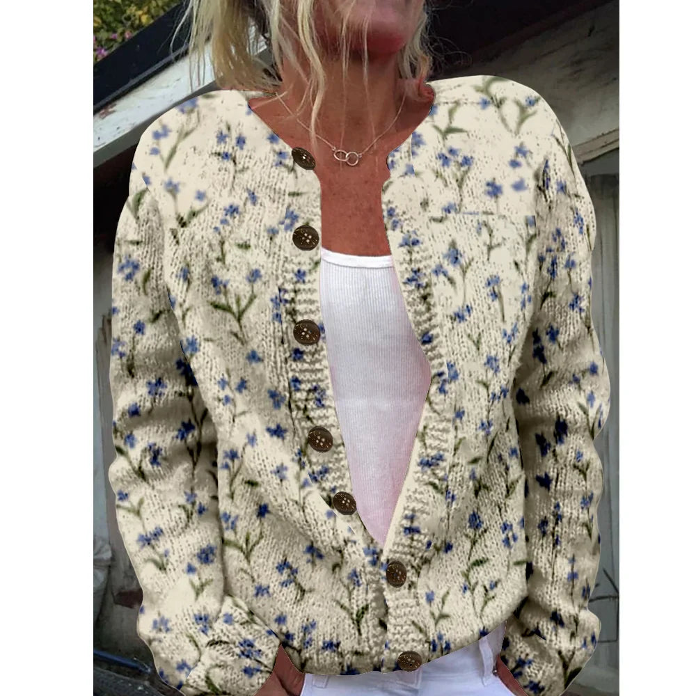 Marie | Cárdigan Elegante con Estampado Floral Azul