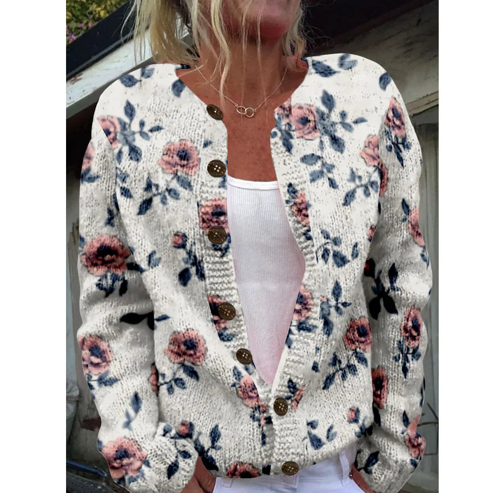 Leya | Cárdigan Elegante con Estampado Floral Vintage