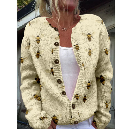 Carla | Cárdigan Elegante con Estampado de Abejas