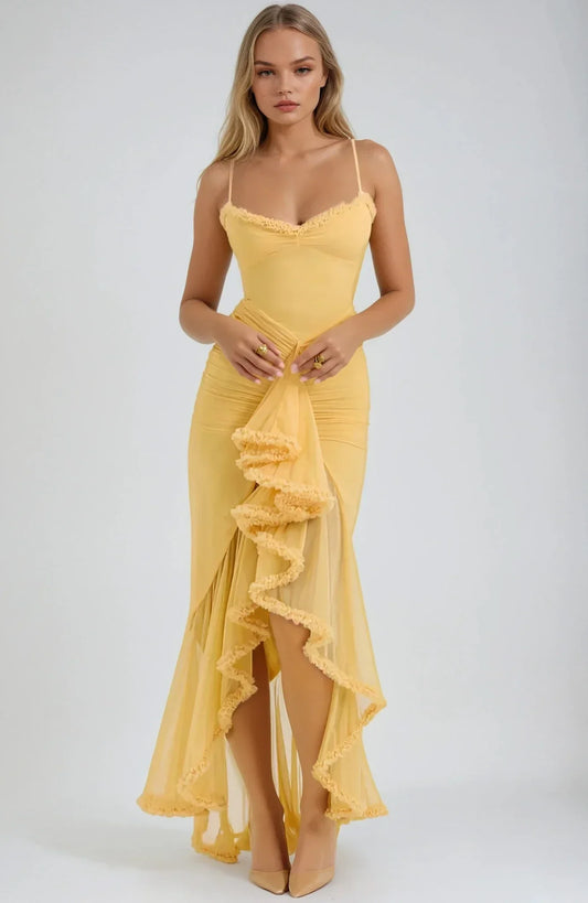 Clarissa™ | Abito Maxi in Rete Gialla