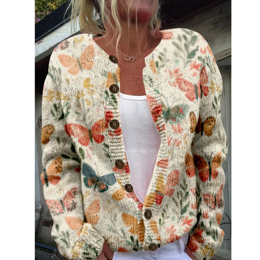 Betty | Cárdigan Elegante con Estampado de Mariposas