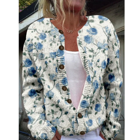 Svenja | Cárdigan Elegante con Estampado Floral Azul
