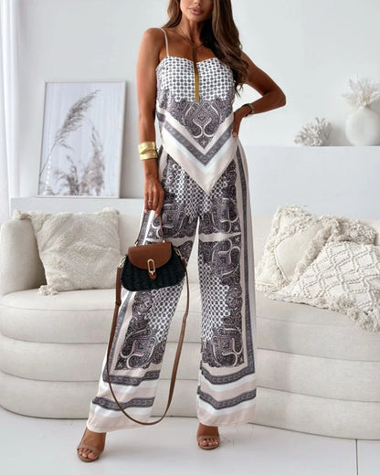 Alya | Completo due pezzi elegante con gilet e pantaloni stampati con lacci