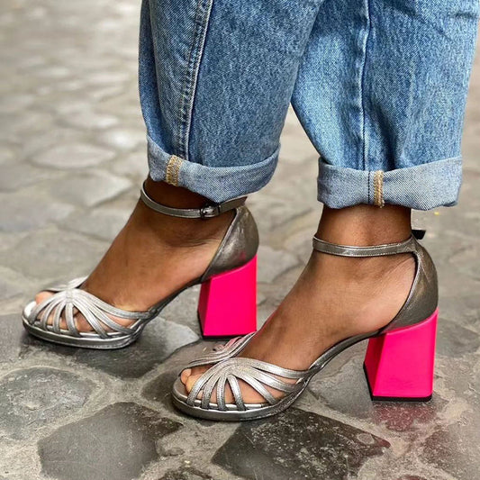 Marcella | Zapatas De Tacón Brillante Con Bloque Neón
