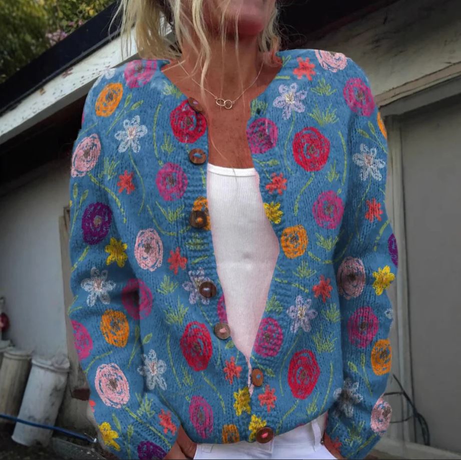 Tilda | Cárdigan azul con estampado floral