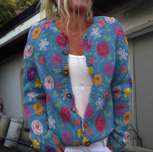 Tilda | Cárdigan azul con estampado floral