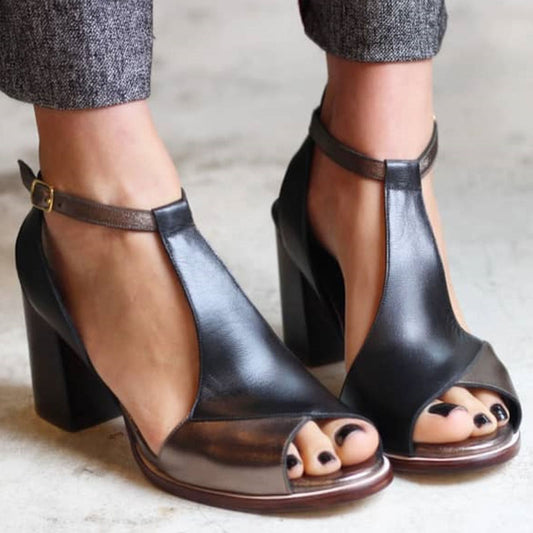 Nadaria | Zapatos De Tacón Con Patchwork Negro Y Puntera Abierta