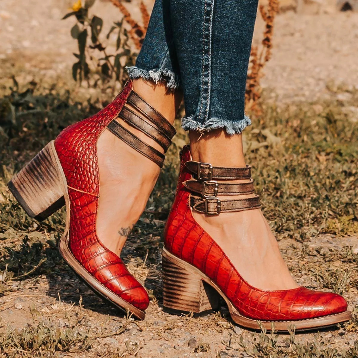 Ginevra | Zapatos De Tacón De Bloque Con Tiras Al Tobillo